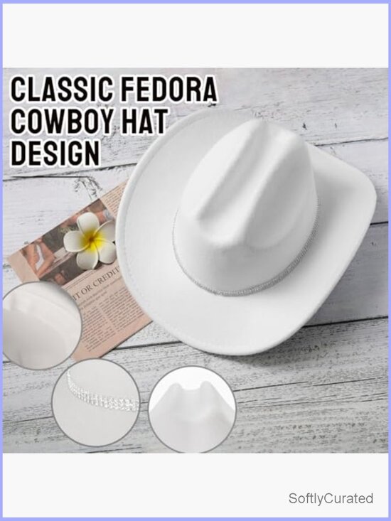Cowboy Hat with Boot Earrings Set Felt Fedora Rhinestone Party Accessory Medium main image 5